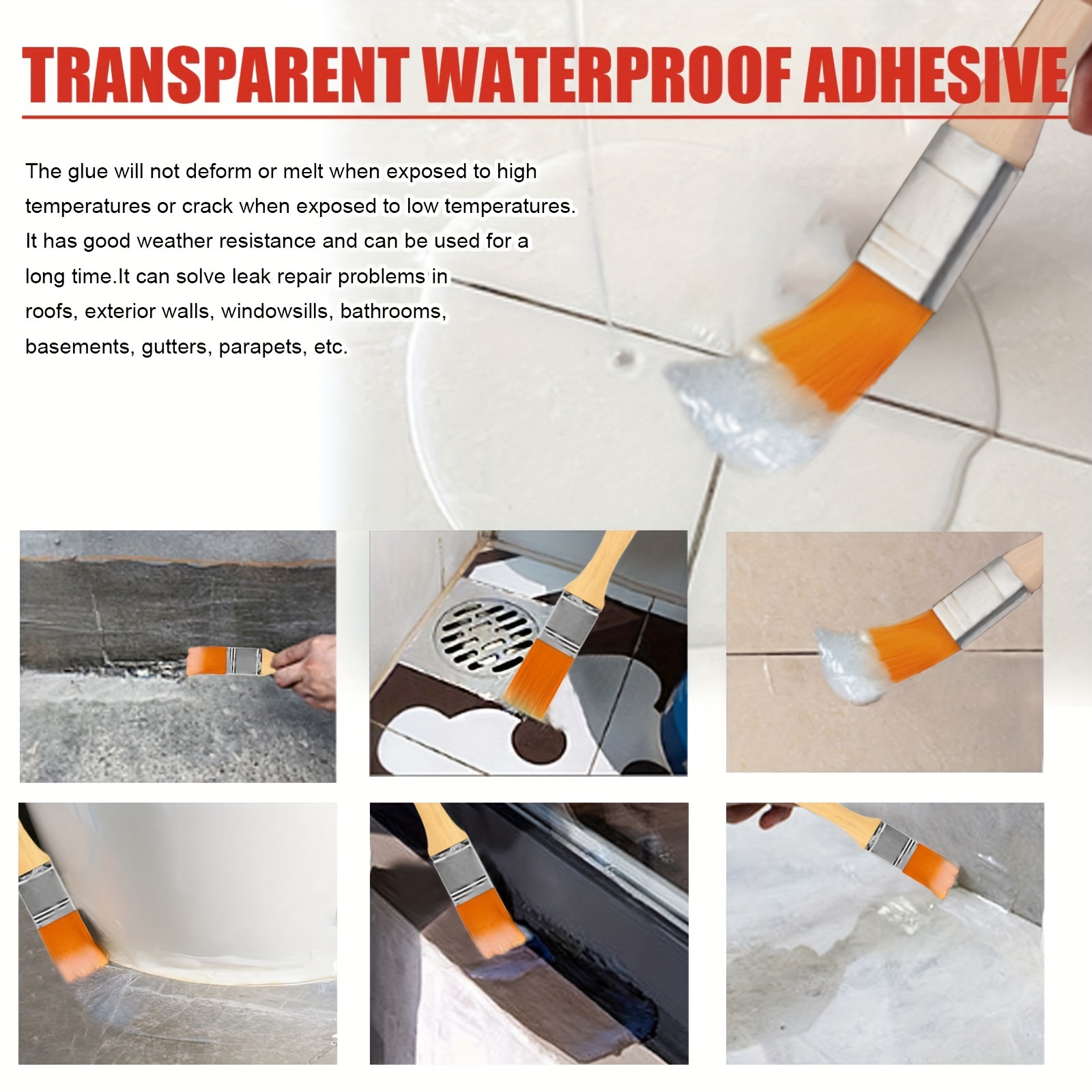 Bathroom Transparent Waterproof Glue, Invisible Waterproof Glue,  Transparent Quick Drying Adhesive, Waterproof Glue Sealant for Bathroom  Floor Shower