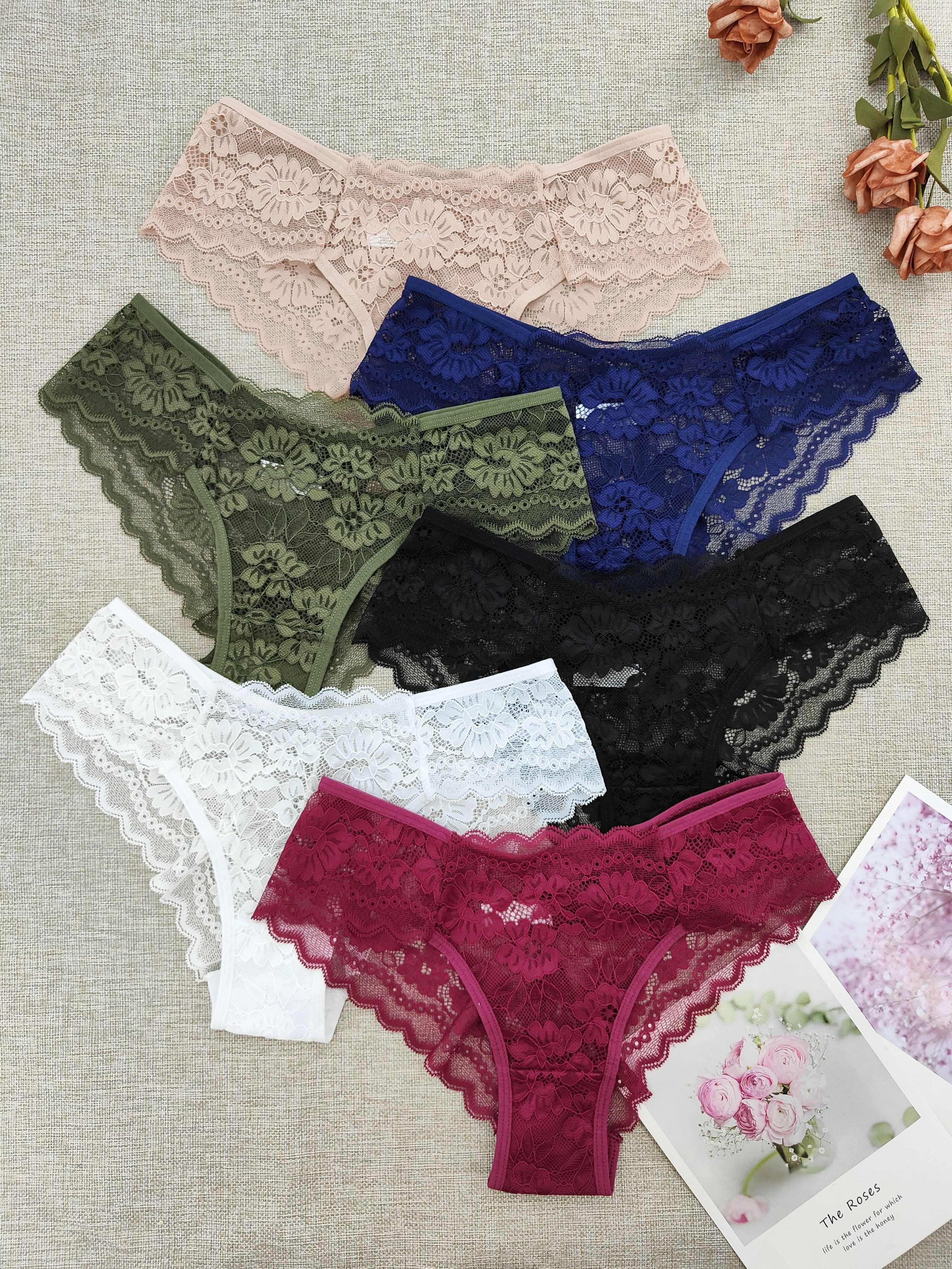 Floral Lace Briefs Comfy Sexy Wave Trim Low Waisted Cheeky - Temu Canada