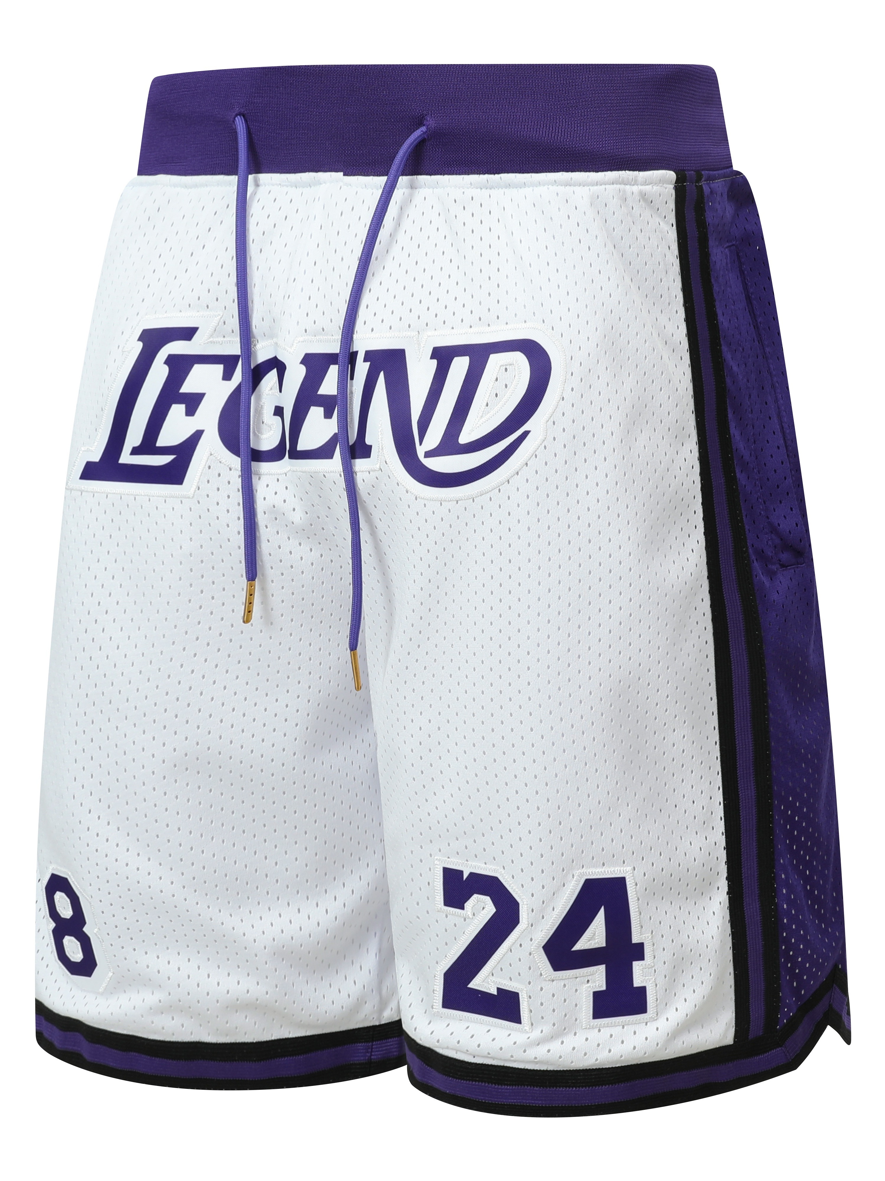 Mens 8 24 Legend Retro White Basketball Shorts Embroidered with