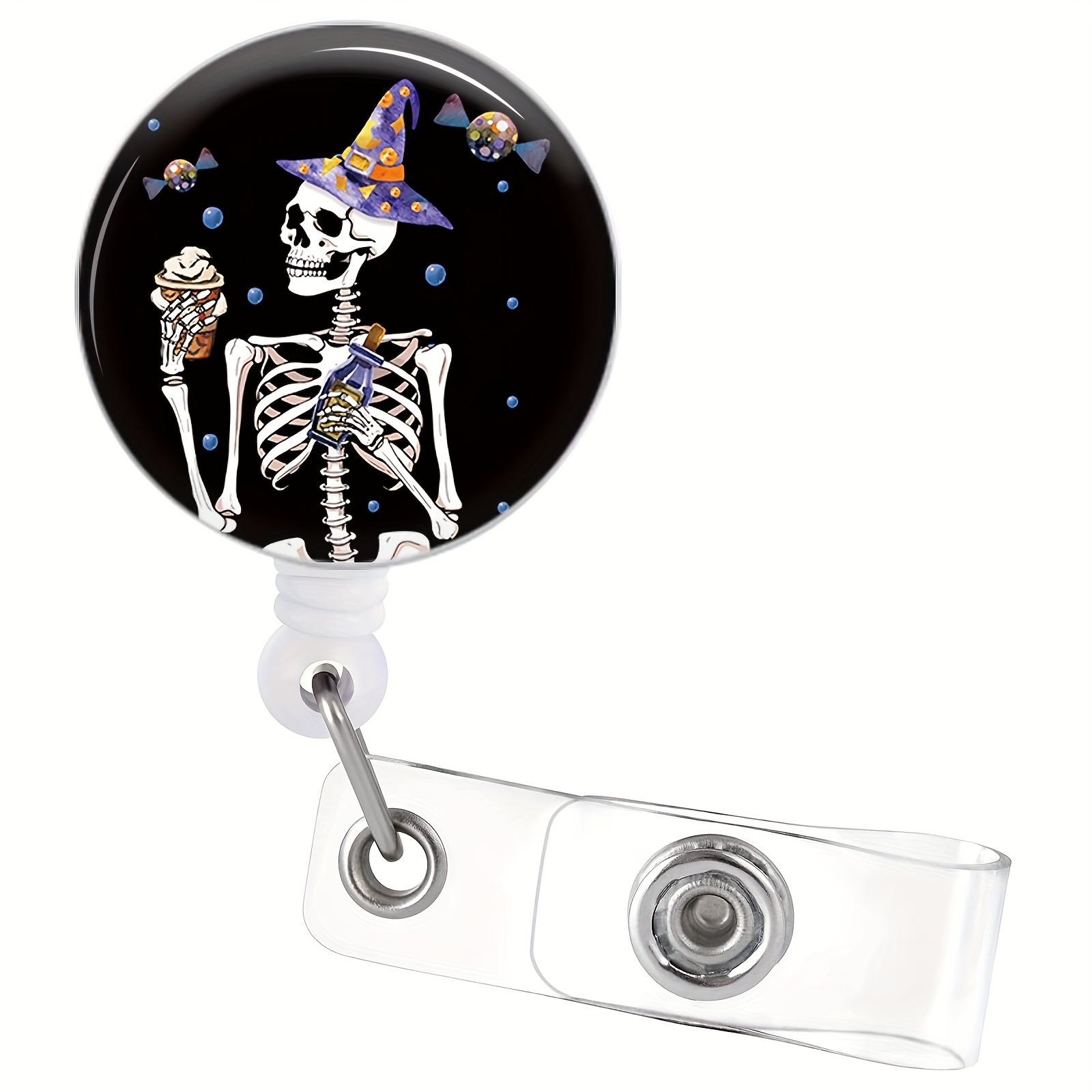1pc Halloween Badge Reel, Retractable Funny Candy Skull Badge Holder With  ID Clip For Medical Nurse Office Work Teacher Holiday Name Tag Decor, Badge