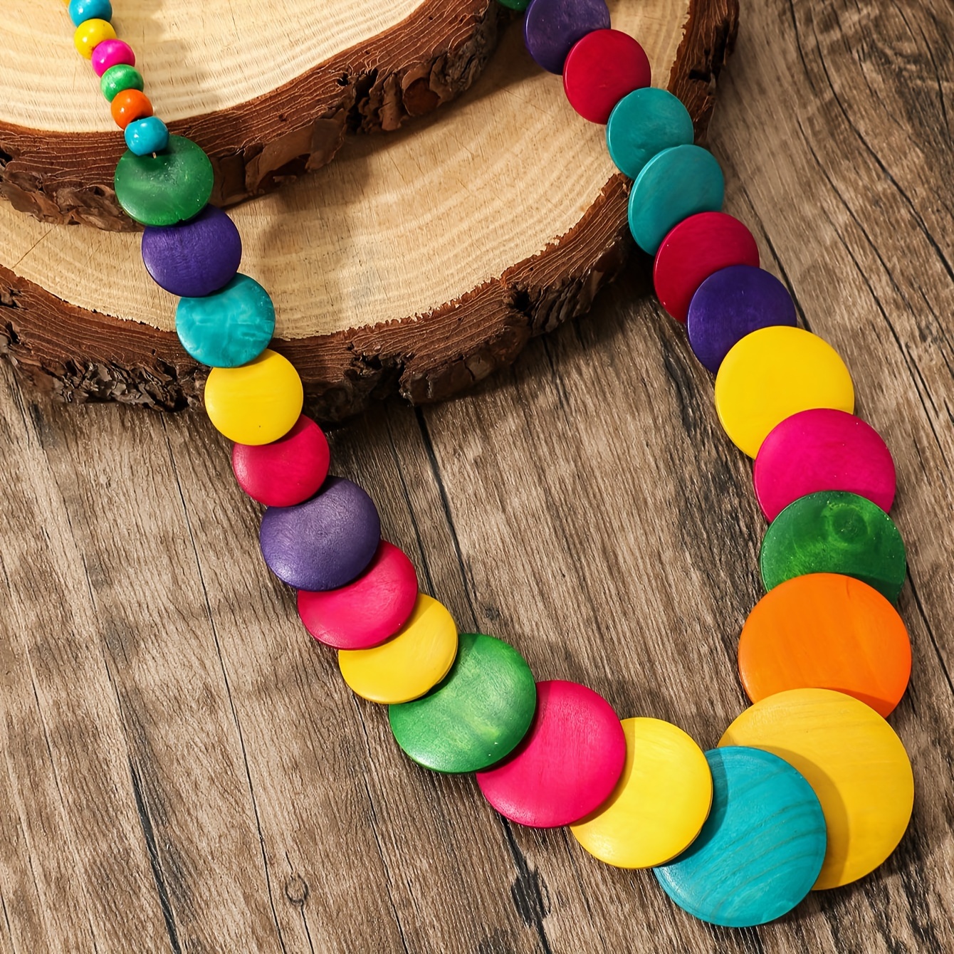 A Handcrafted Wooden Bohemian Beaded Necklace In Various – view 4