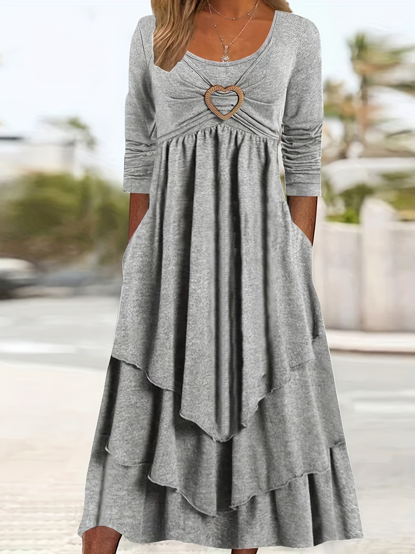Plus Size Elegant Dress Women's Plus Plain Long Sleeve - Temu