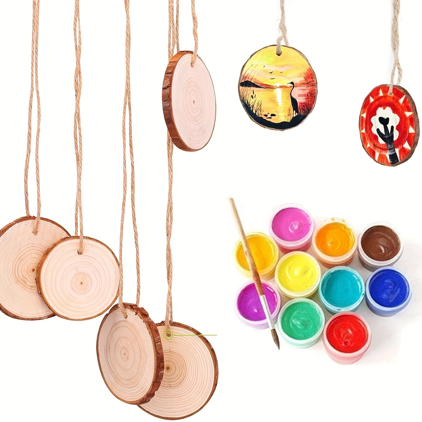 Deago 10 Pcs Natural Wood Slices Set Wood Rounds kit with Hole Wooden  Circles For DIY Arts and Crafts Christmas Party Ornaments (2-2.5inch) 