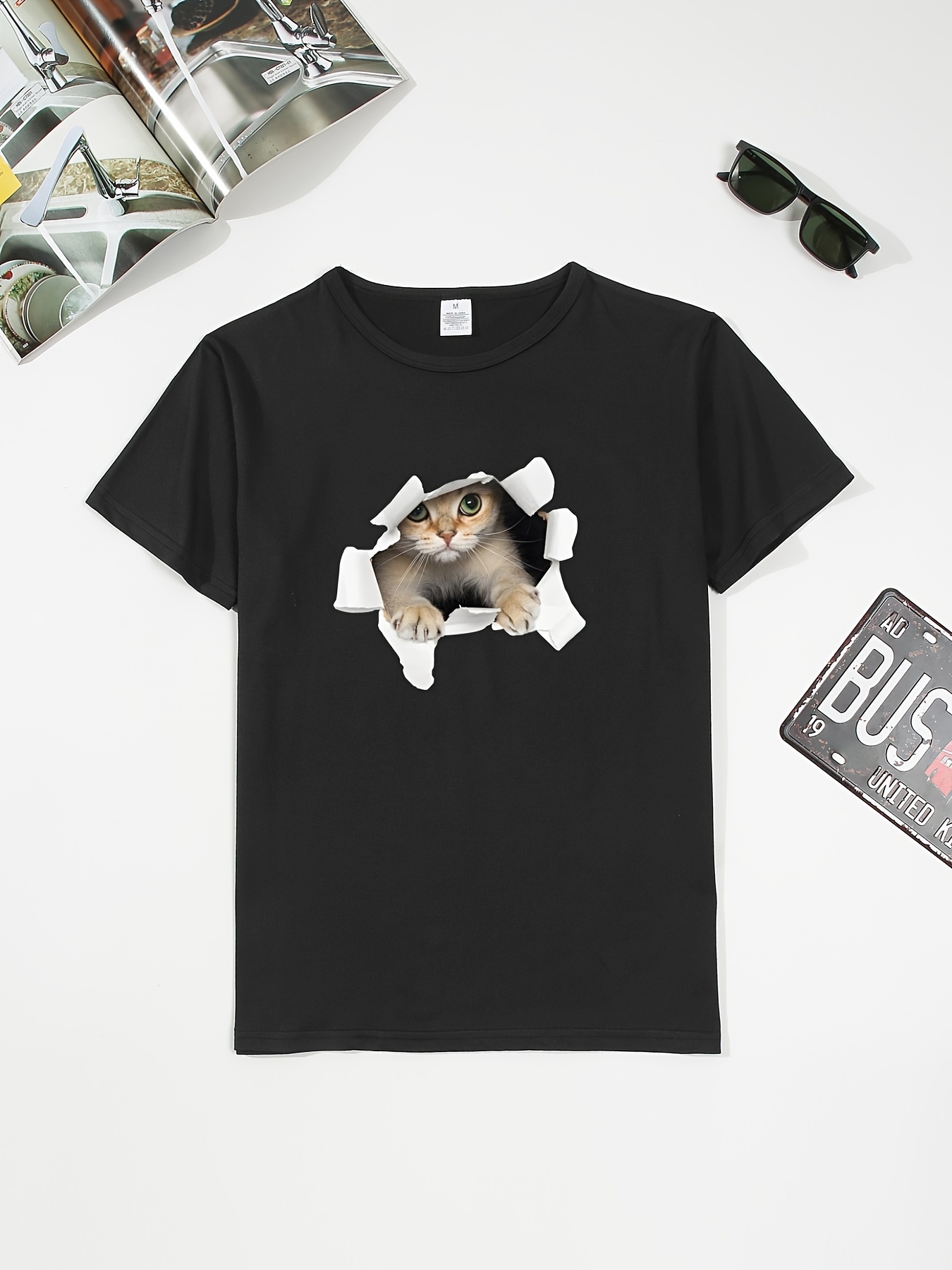 Camiseta De Verão Com Estampa De Gato Fofa, Camiseta Versátil De Manga  Curta Com Gola Redonda, Roupas Femininas - Roupa De Mulher - Temu Portugal