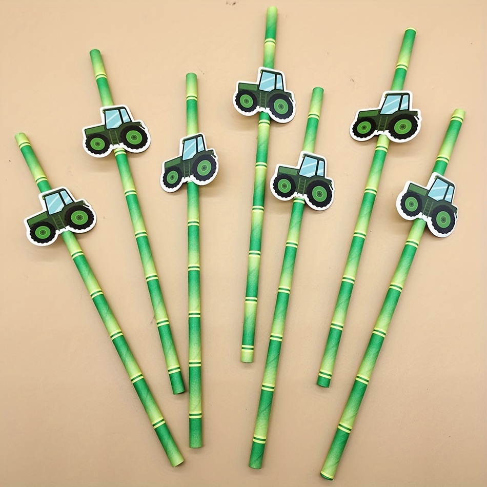 10pcs Creative Green Little Dinosaur Pattern Paper Straws (disposable)