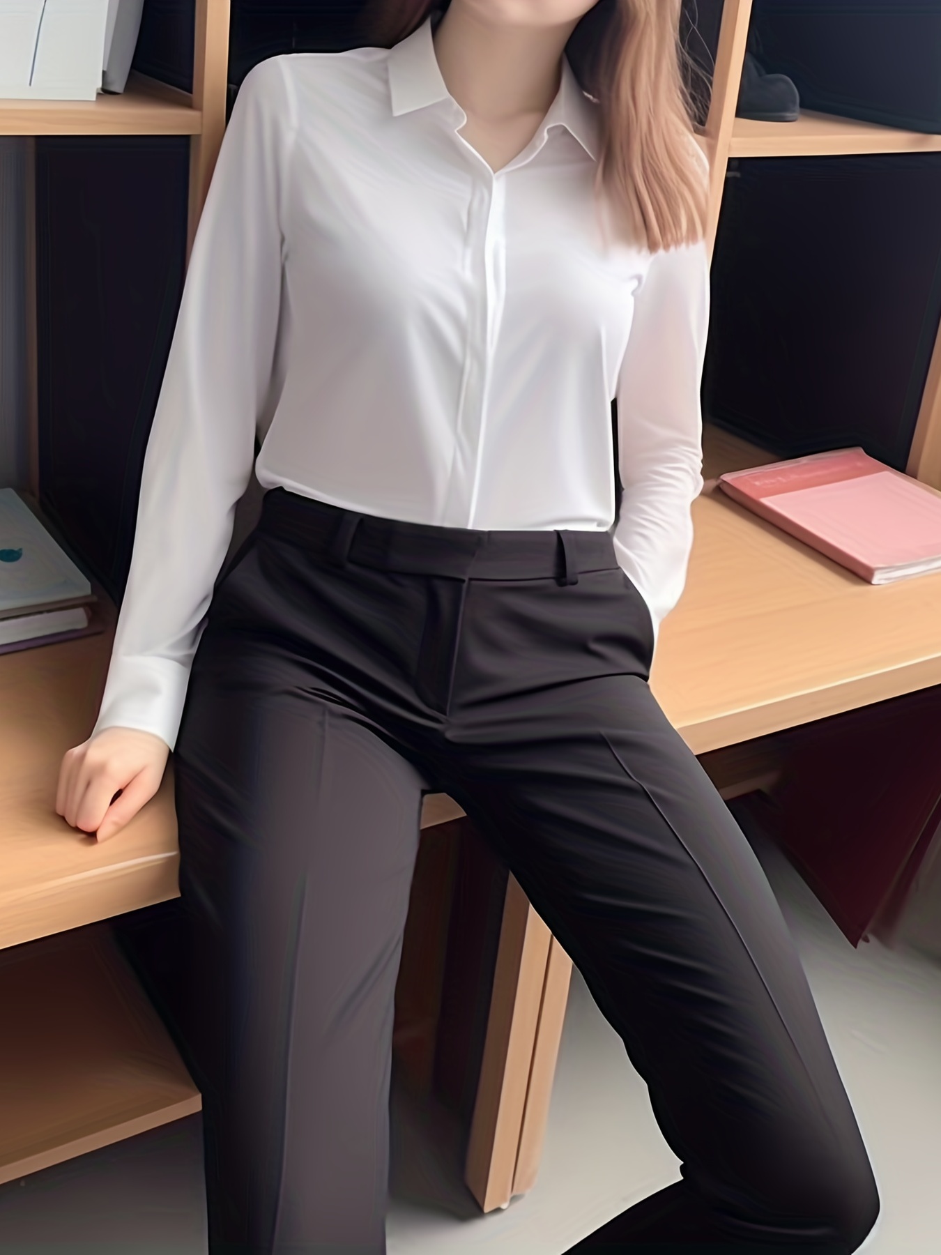 Casual Solid Everday Pants, Straight Leg Fit Pants, Women's Clothing