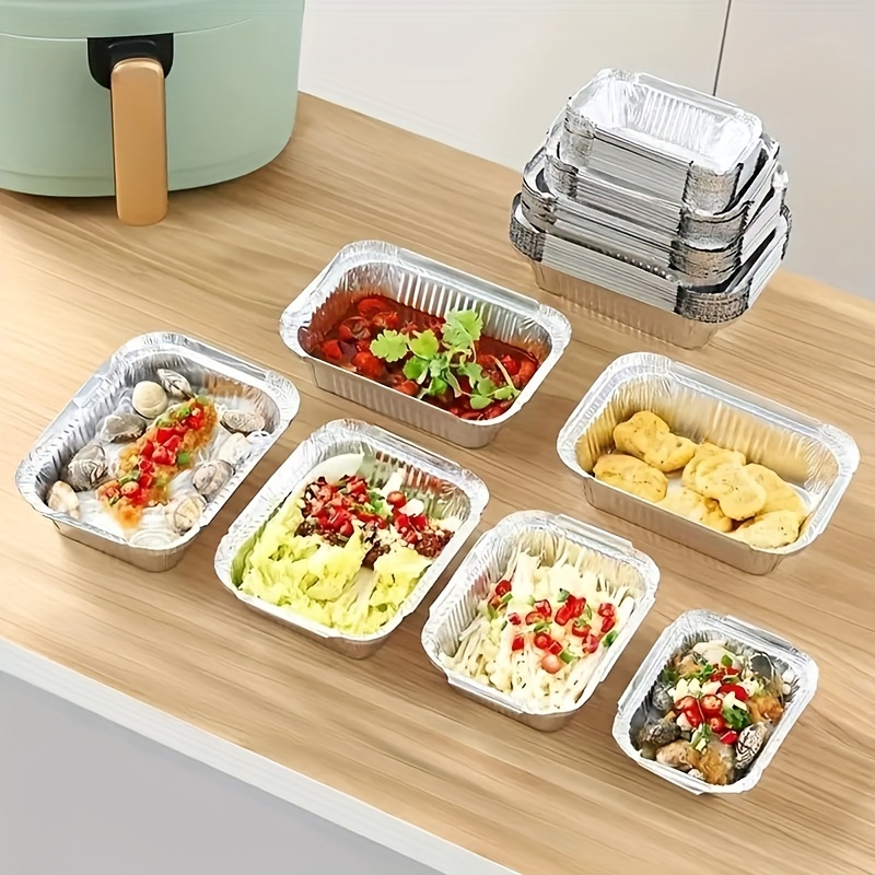 50pcs Aluminum Foil Tray Pan Disposable Thickened Food Container BBQ Tray  Takeaway Packing Boxes for Kitchen