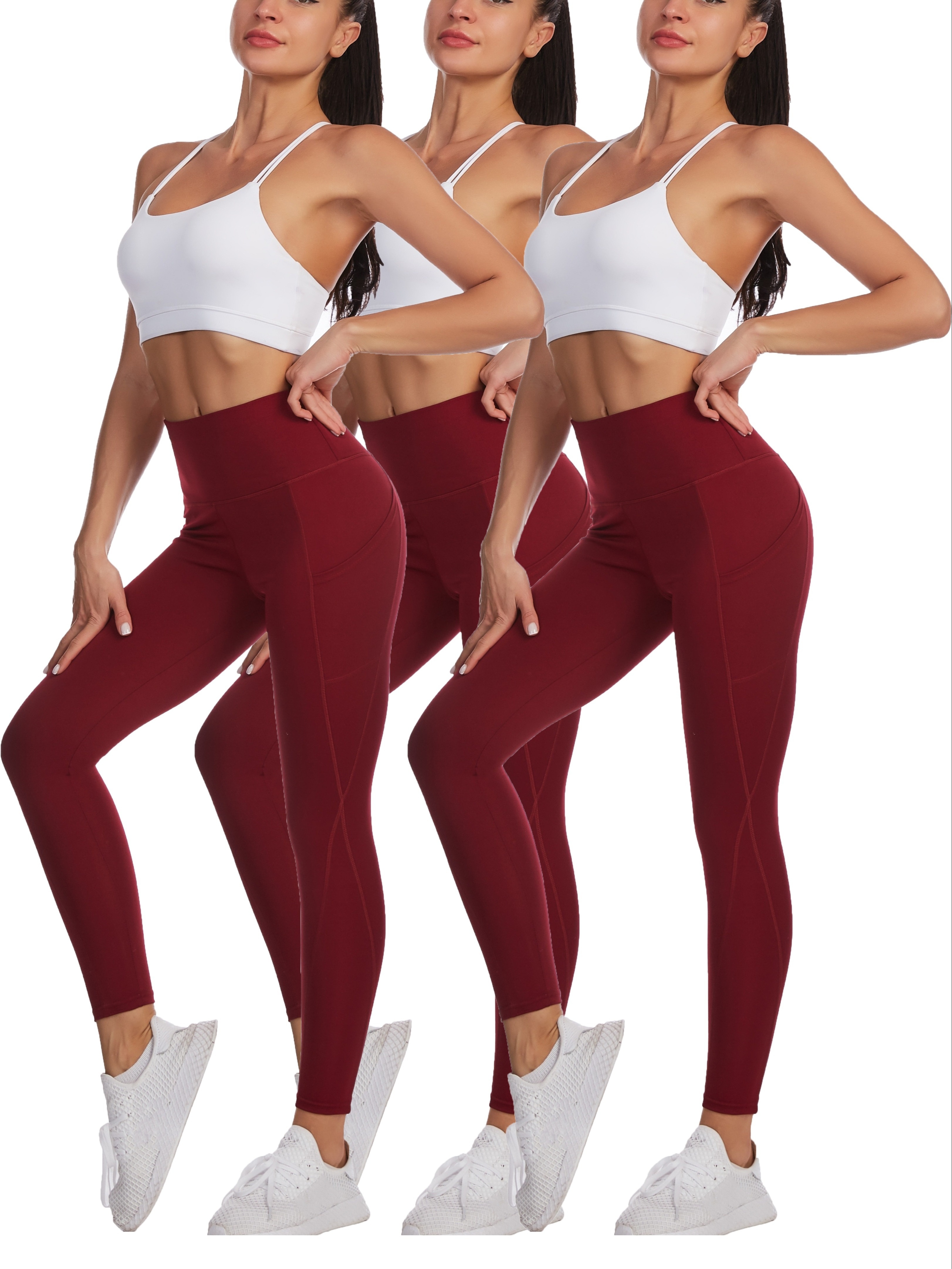 Solid Color Butt Lifting Fitness Gym Sports Leggings Pocket - Temu