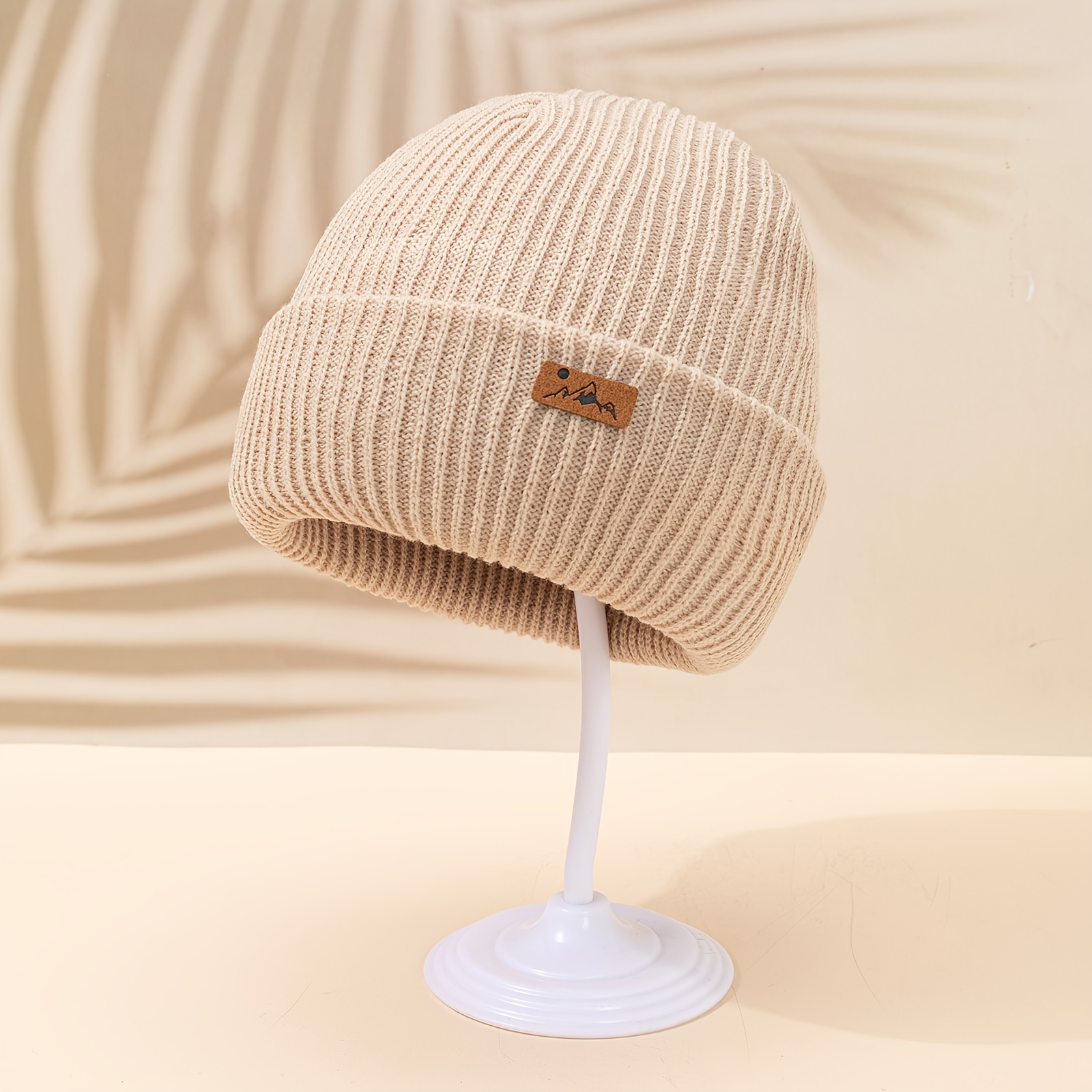 Chapeaux tricotés d'hiver avec étiquette en cuir chapeaux - Temu France