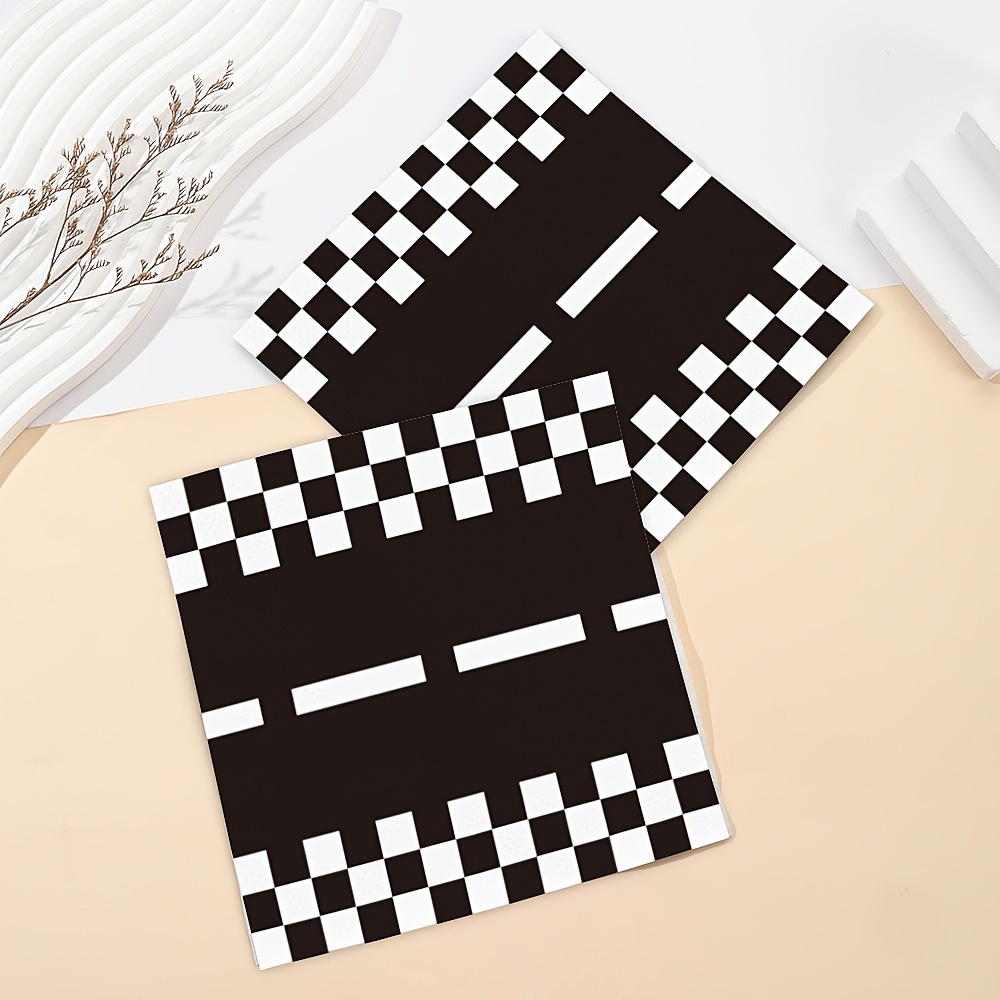 

25pcs, Checkered Flag Napkin, Racing Birthday Party Supplies, Disposable Racing Party Napkin, Black And White Dessert Paper, Game Theme Party Decoration Napkin