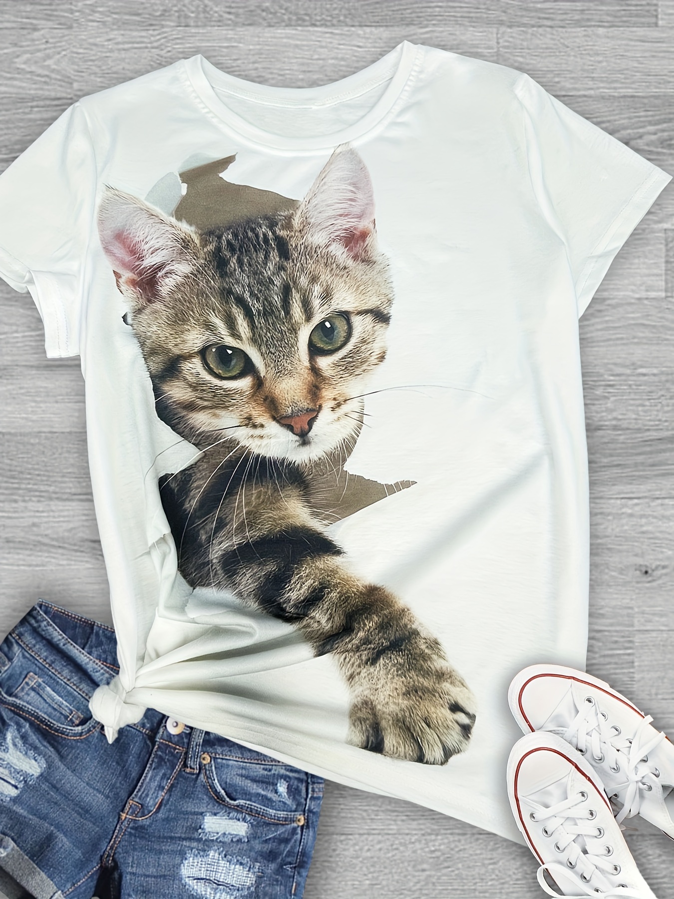 Ropa Camisa Gatos Mujer Camiseta Estampada Gato Talla Top Casual