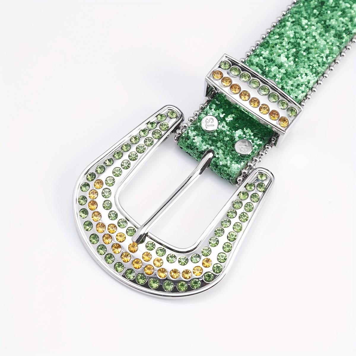 Funky Green Square Belt with Rhinestone PU Leather