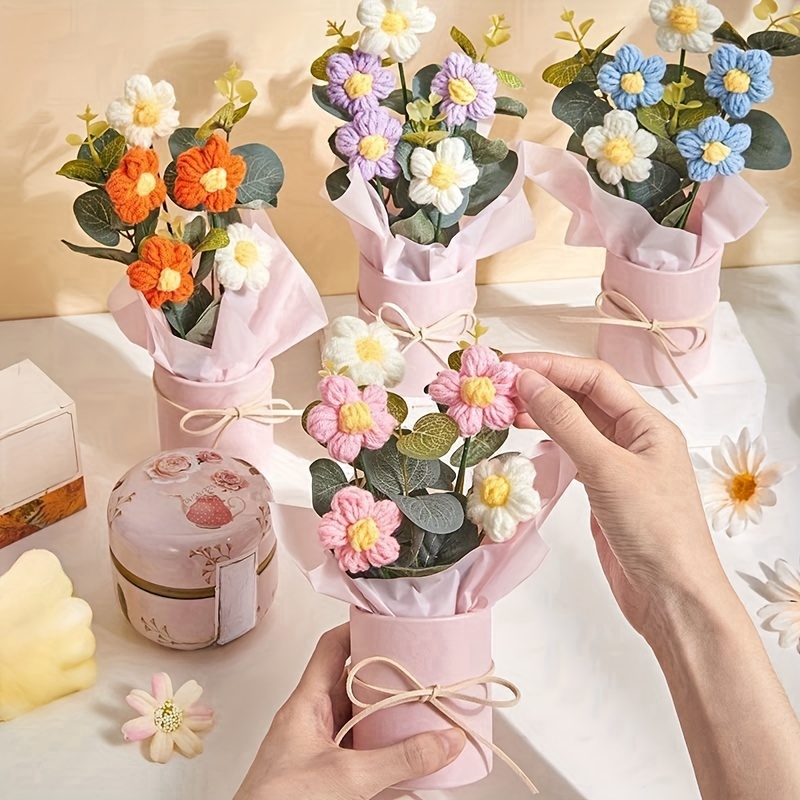 Hand held Flower Bouquet Plush Woven Flower Home Decor - Temu