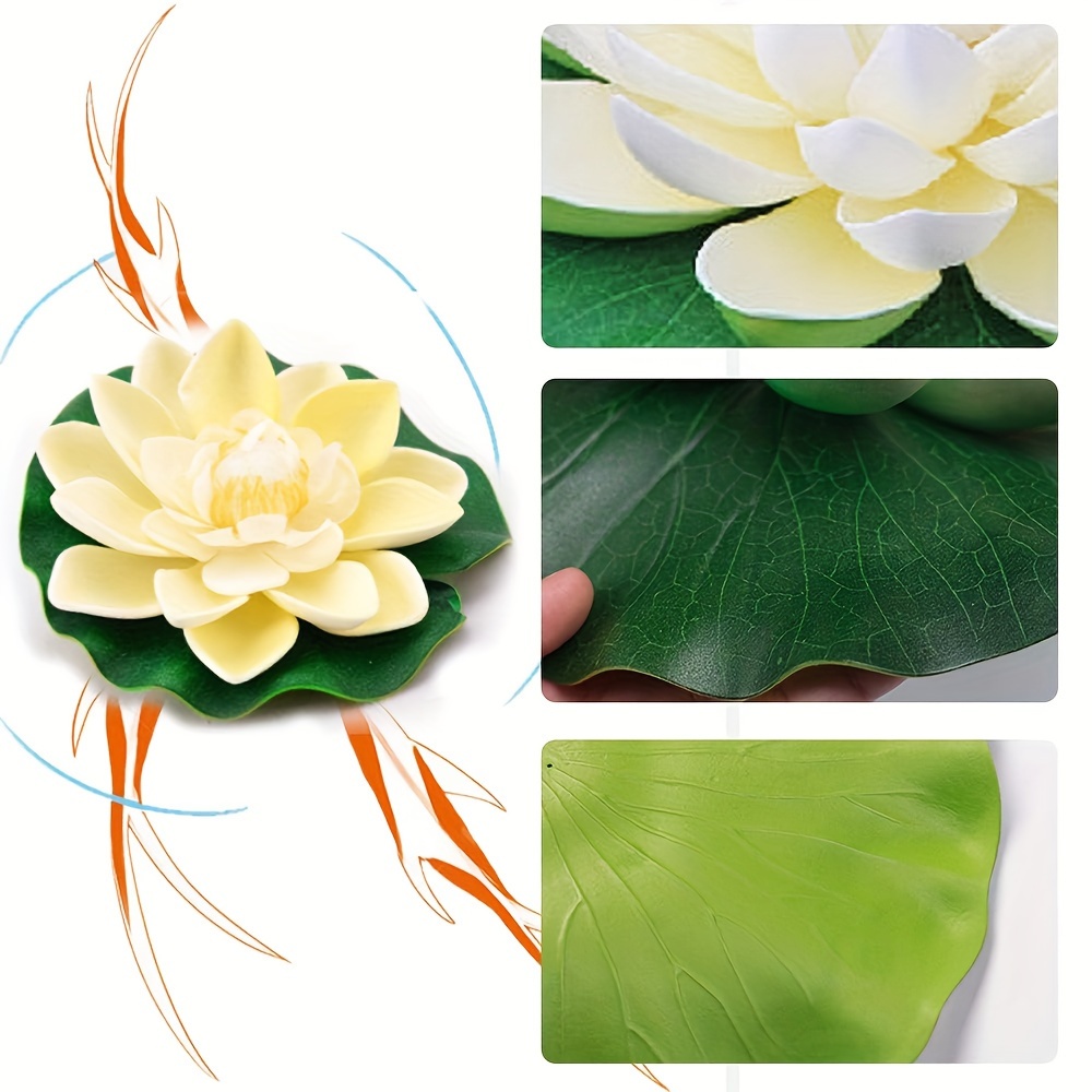 6PCS Artificial Floating Foam Lotus Flowers, With Water Lily Pad Ornaments Ivory White Perfect For Patio Koi Pond Pool Aquarium Home Garden Wedding Party Special Event Decoration 87592613