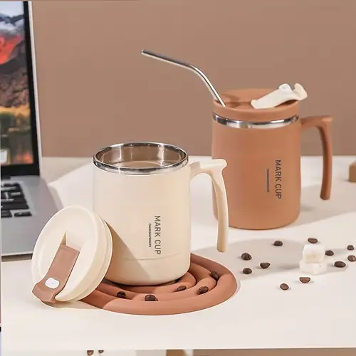 1pc Creative Thermal Insulated Soup Mug Water Cup Breakfast Milk Cup Mini  Portable Travel Flask With Spoon For Office Workers