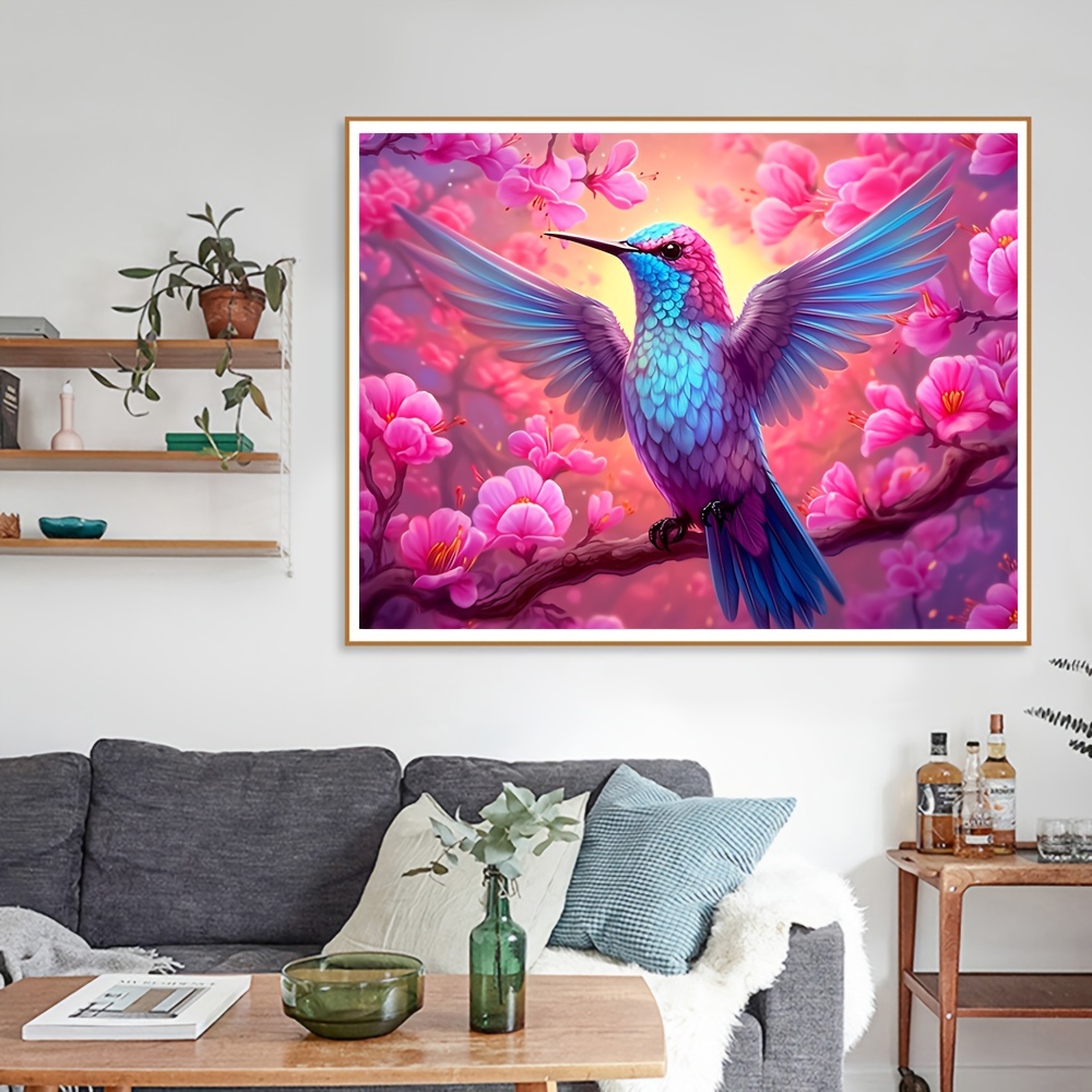 1pc Large Size 40x40cm/15.7x15.7Inches Without Frame DIY 5D Diamond  Colorful Hummingbird, Full Rhinestone Painting, Diamond Art Embroidery  Kits, Handm