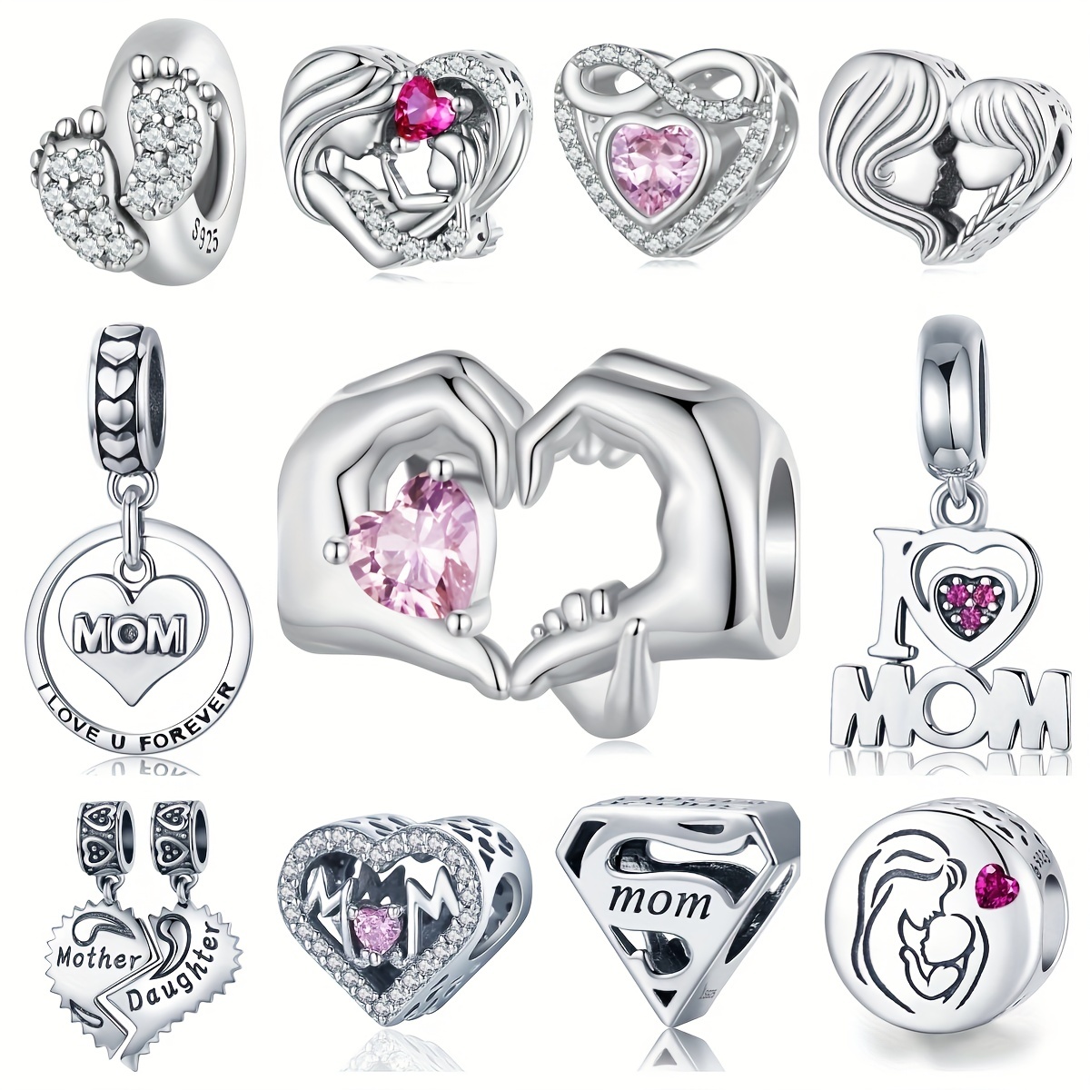Mom Dad Heart charms for Bracelets, Love my Mom Dad Charms, Mama Charm, for  DIY Charm Bracelets