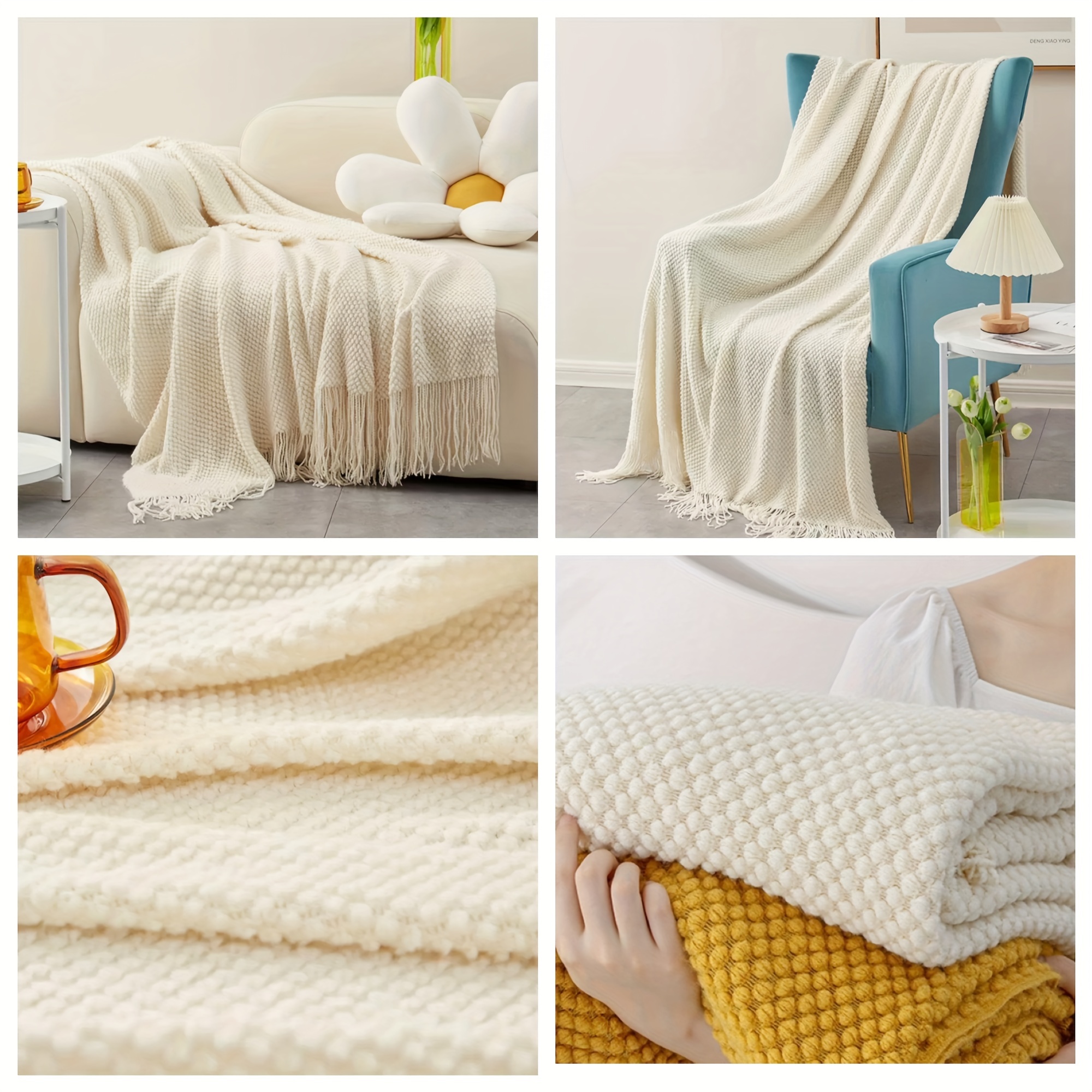 1pc knitted throw blanket with tassels bubble textured lightweight throw blanket for couch bed sofa home decor details 3