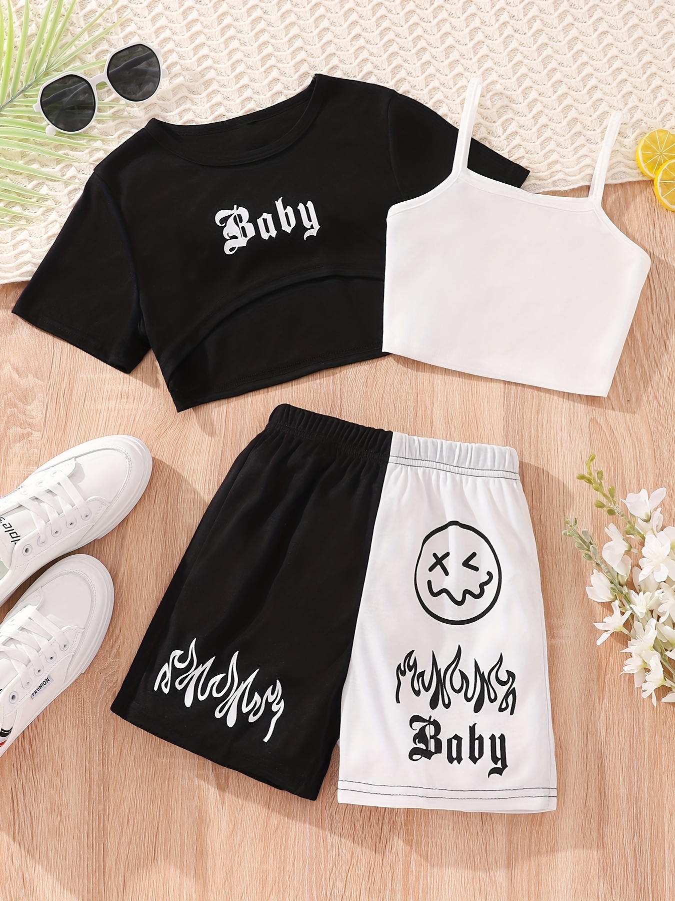 Girls Camisole Elastic Waist Shorts T shirt Tee Baby Print - Temu