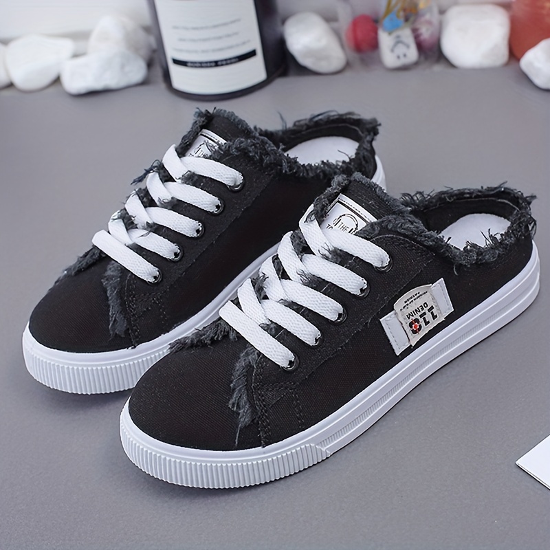 Women's Letter Patched Canvas Mules Sneakers