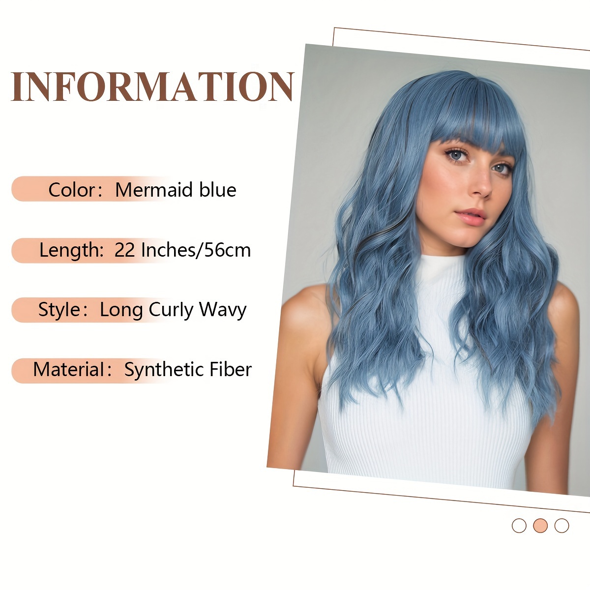 Blue Gray Wigs Bangs Synthetic Wigs Curly Hair Long Natural Temu