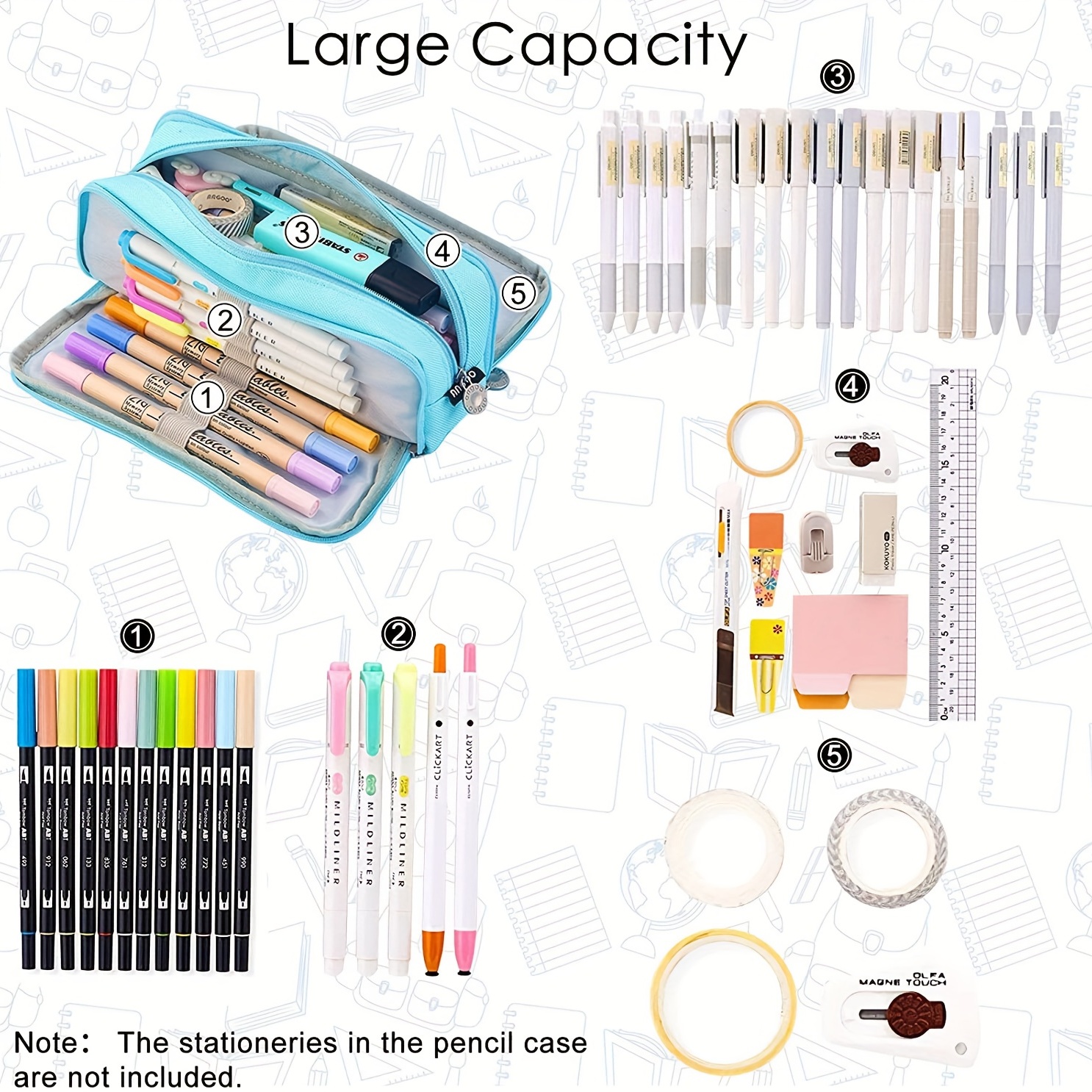 Coolzon Expandable Pencil Case, Large Capacity Pencil Cases Pen