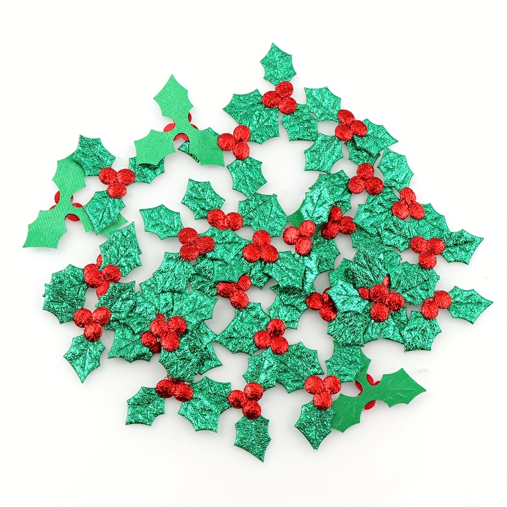TEMU 100pcs/bag Cloth Christmas Holly Green Leaf Small Decoration Wreath Diy Hair Accessories Accessories