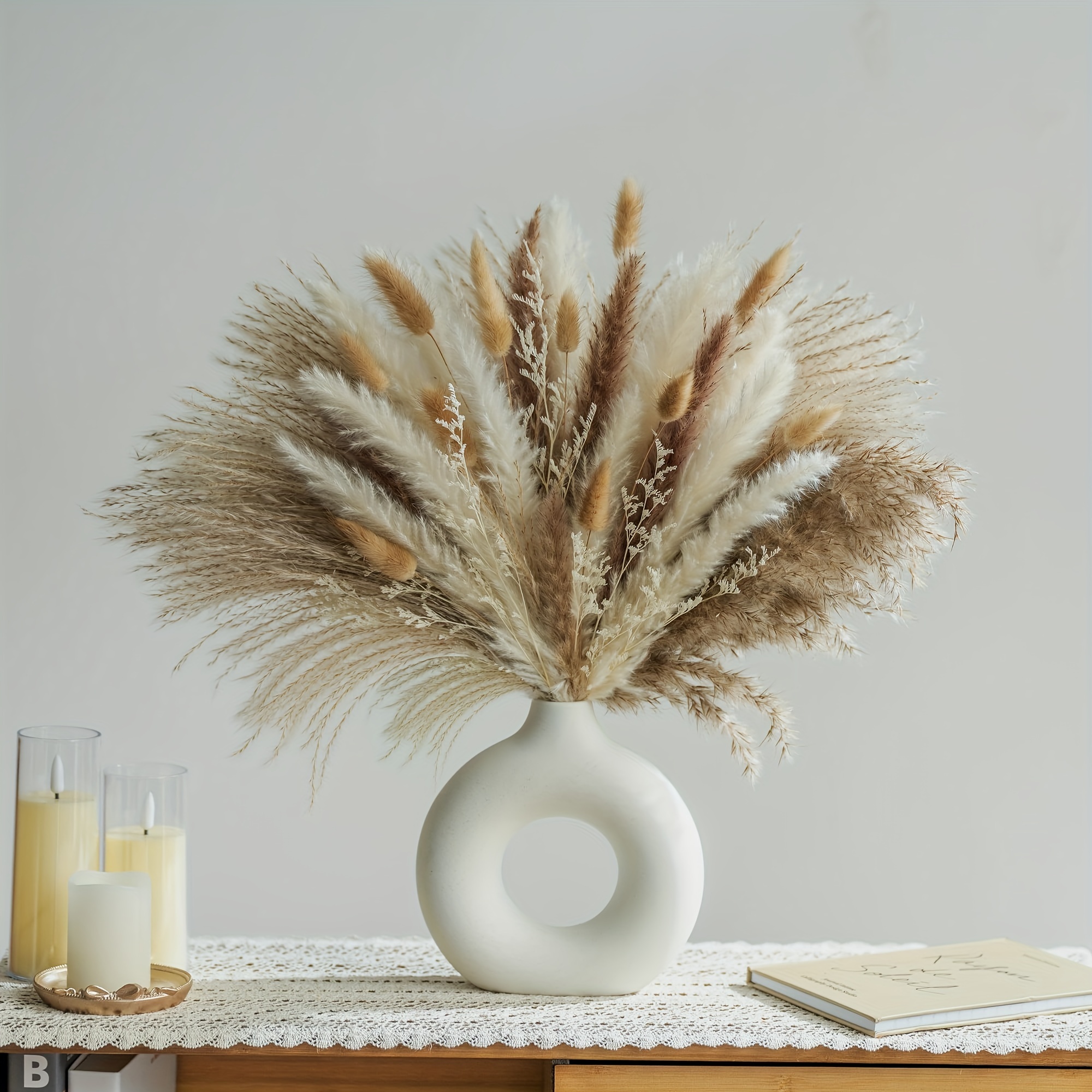 35 pz. Pampas essiccate, decorazione floreale naturale da 16,5 pollici,  bouquet di fiori secchi per la casa soffice e a lunga durata, per  matrimonio e feste, decorazione rustica da tavolo con fiori