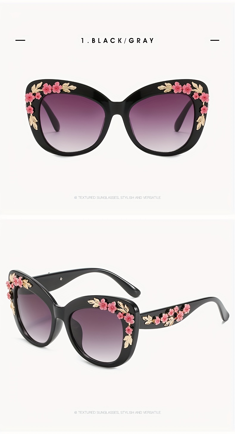 Floral Cat Eye Sunglasses in Black/Pink