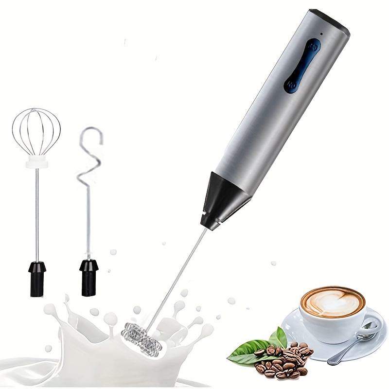 Electric Milk Frother Handheld White USB Rechargeable Drink Mixer  Detachable