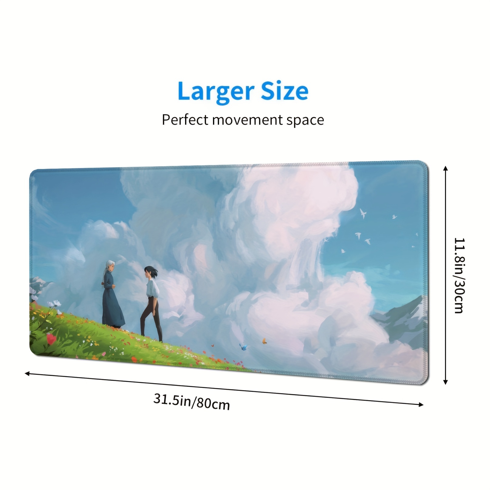 Light Blue Desk Mat, Cute Mousepad Large, Kawaii Anime Aesthetic