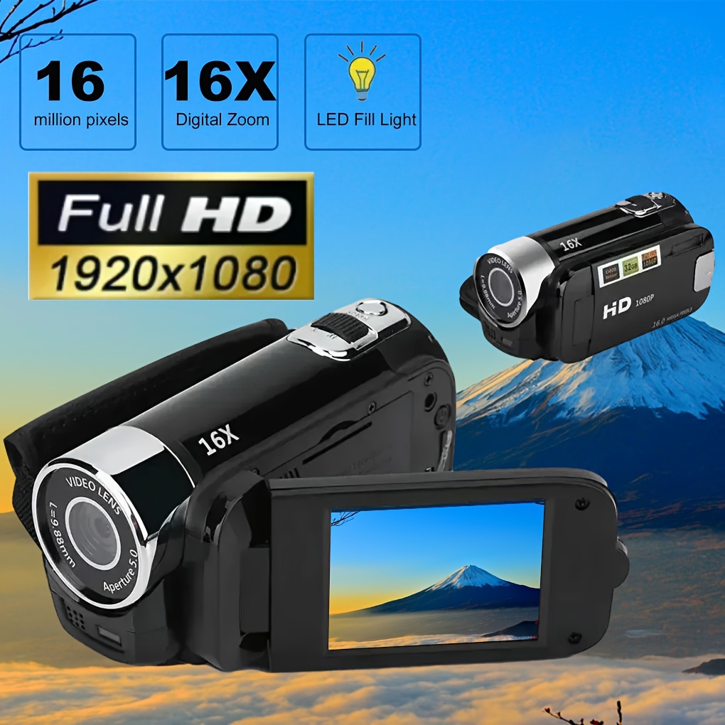 Videocámara de video, grabadora portátil de cámara de vlogging Full HD 720P  16MP 2.7 pulgadas, rotación de 270 grados, pantalla LCD de 16 X con zoom