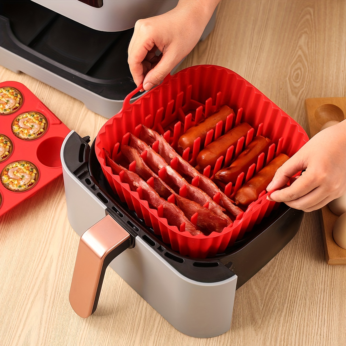 2 Pcs Silicone Air Fryer Liners 8 qt with tongs, Air