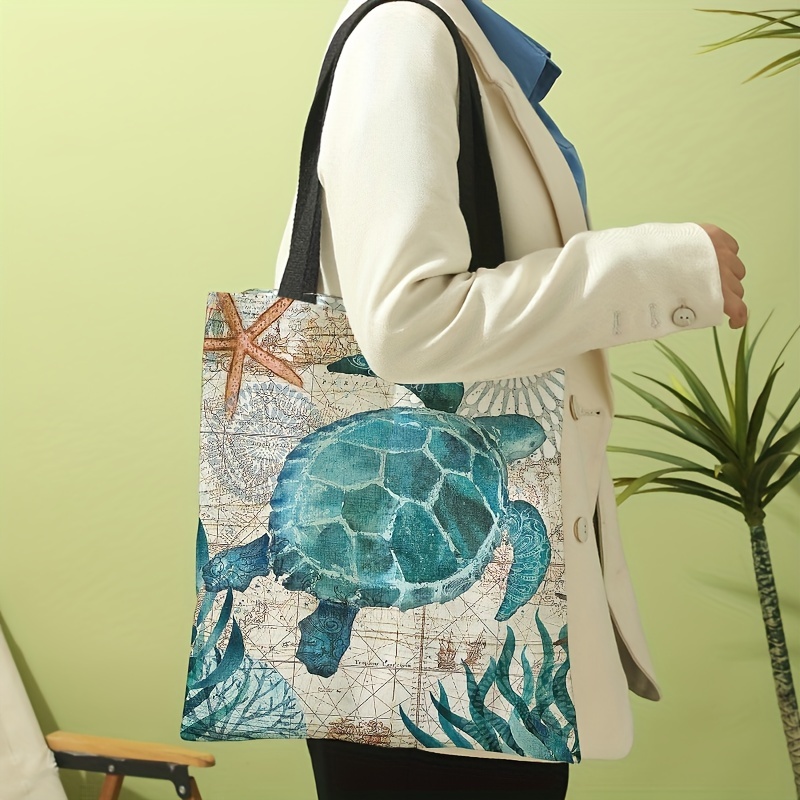 Turtle Print Shoulder Bag | Lightweight, Match Storage, Versatile Shopper Bag