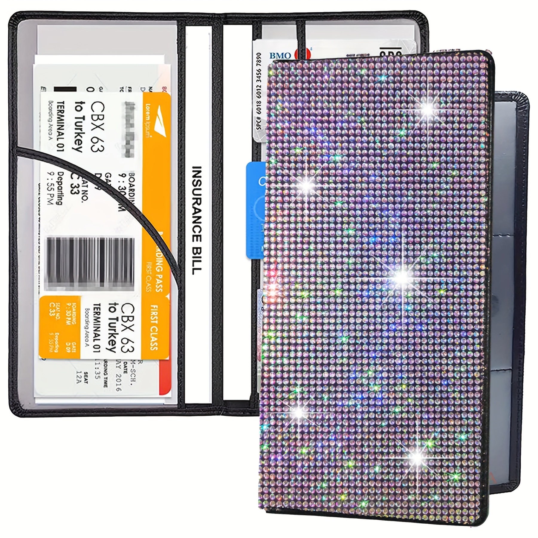 Bling Car Registration Insurance Document Holder Glove Box - Temu