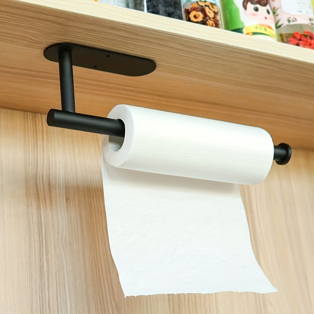 Paper Towel Holder - Self Adhesive or Drilling, Under Cabinet Black Paper  Towel Rack, SUS304 Stainless Steel Wall Mount Towel Paper Holder for