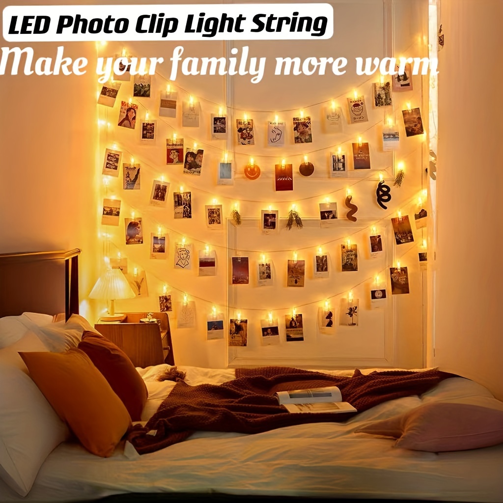 Guirlande lumineuse à pince photo alimentée par piles, 100 LED avec 50  clips pour accrocher des photos, lumières scintillantes pour chambre,  dortoir