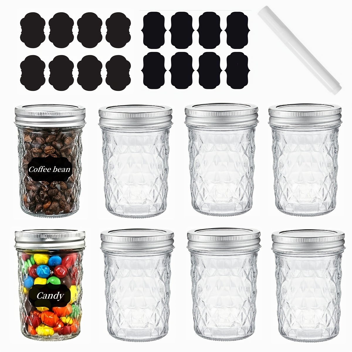 Small Mason Jars with Lids Set 8 oz. Set of 10, Bulk Pack - Glass Jars for  Overnight Oats, Candies, Fruits, Pickles, Spices, Beverages - Red 