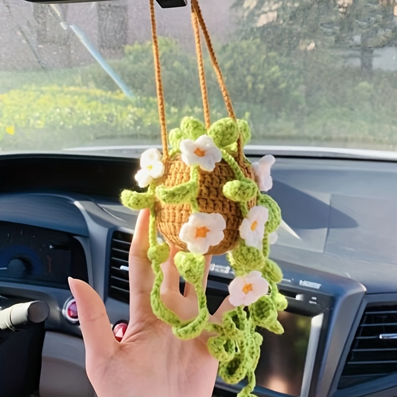 Hanging Plant Car Cute Car Plant Accessories Knitted Plant - Temu