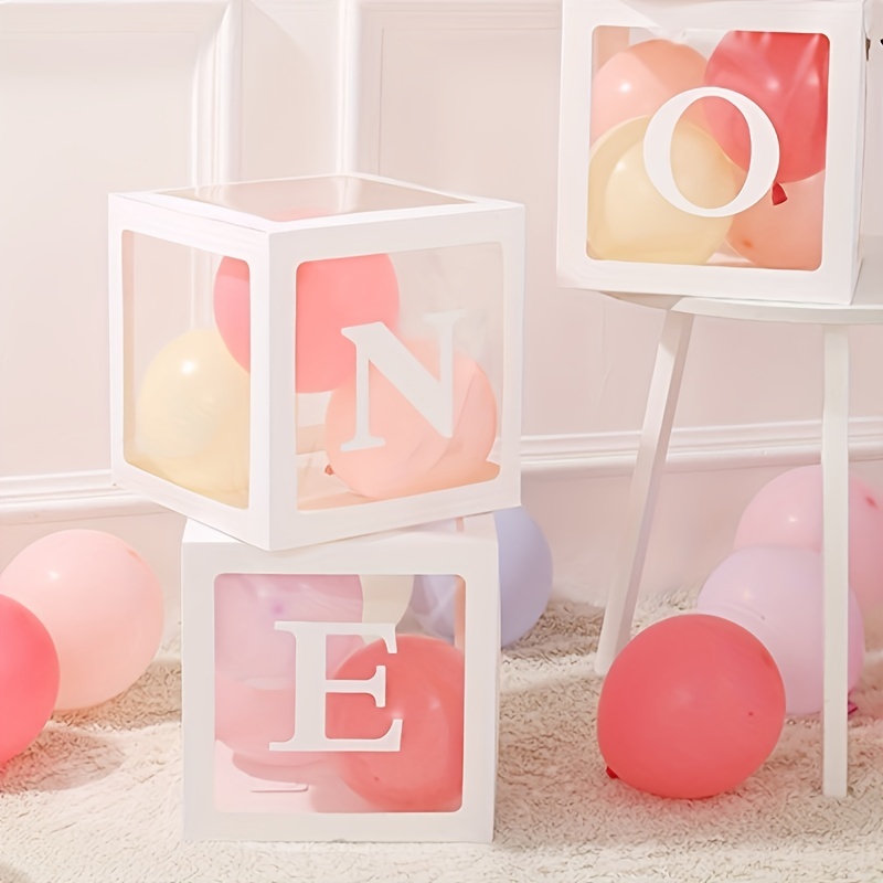 One Transparent Balloon Box One Year Birthday Party Scene - Temu