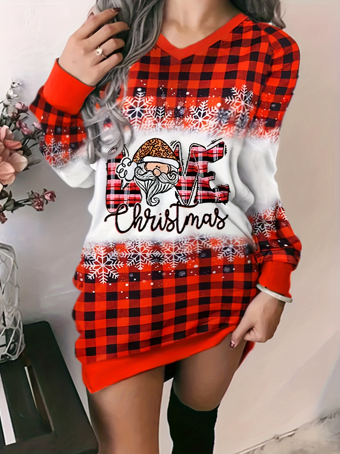 Christmas Santa Letter Print Tunic Sweatshirt Casual Long - Temu Canada