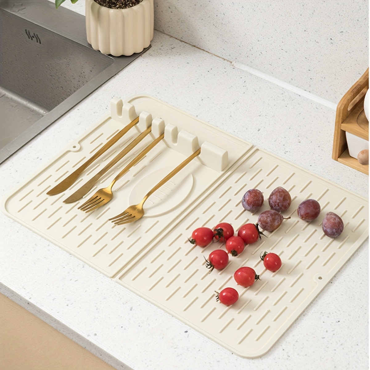 Silicone Dish Drying Mats With Utensils Holder, Heat Resistant Dish Drying  Mat For Kitchen Counter, Non-slip Quick Dry Pad For Washing Dishes,  Multiple Utensils, Sink,dish Drying Mat With Spoon Rest - Temu