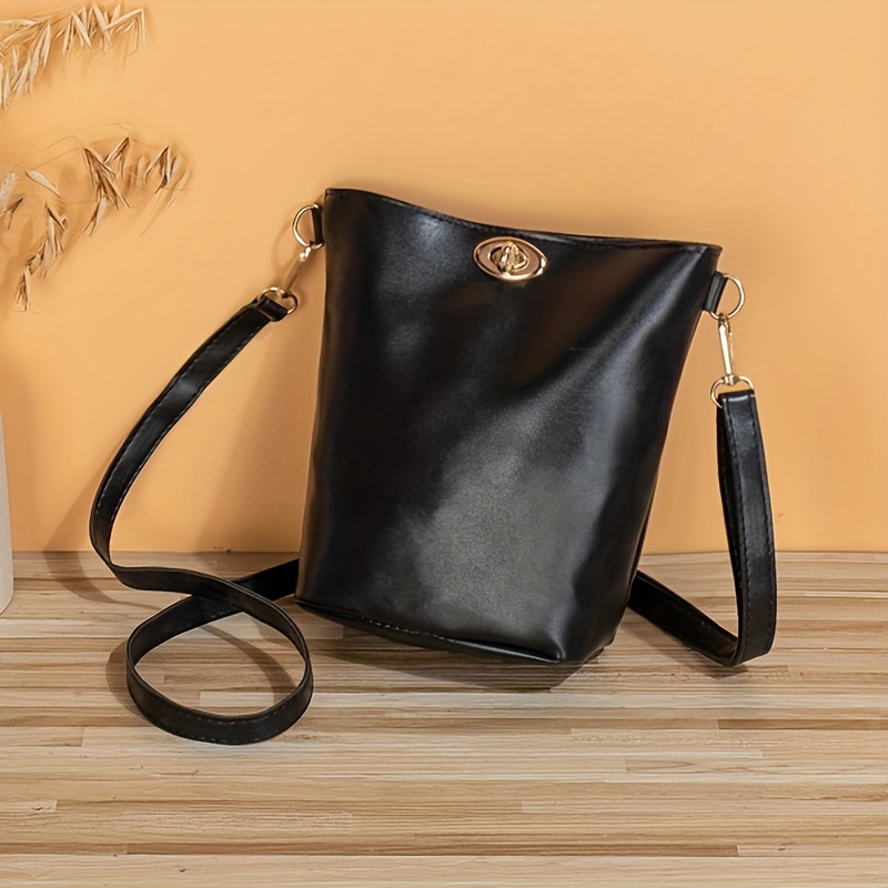 Minimalist Colorblock Bucket Bag, All-match Turn-lock Shoulder Bag, Women's  Classic Bag - Temu