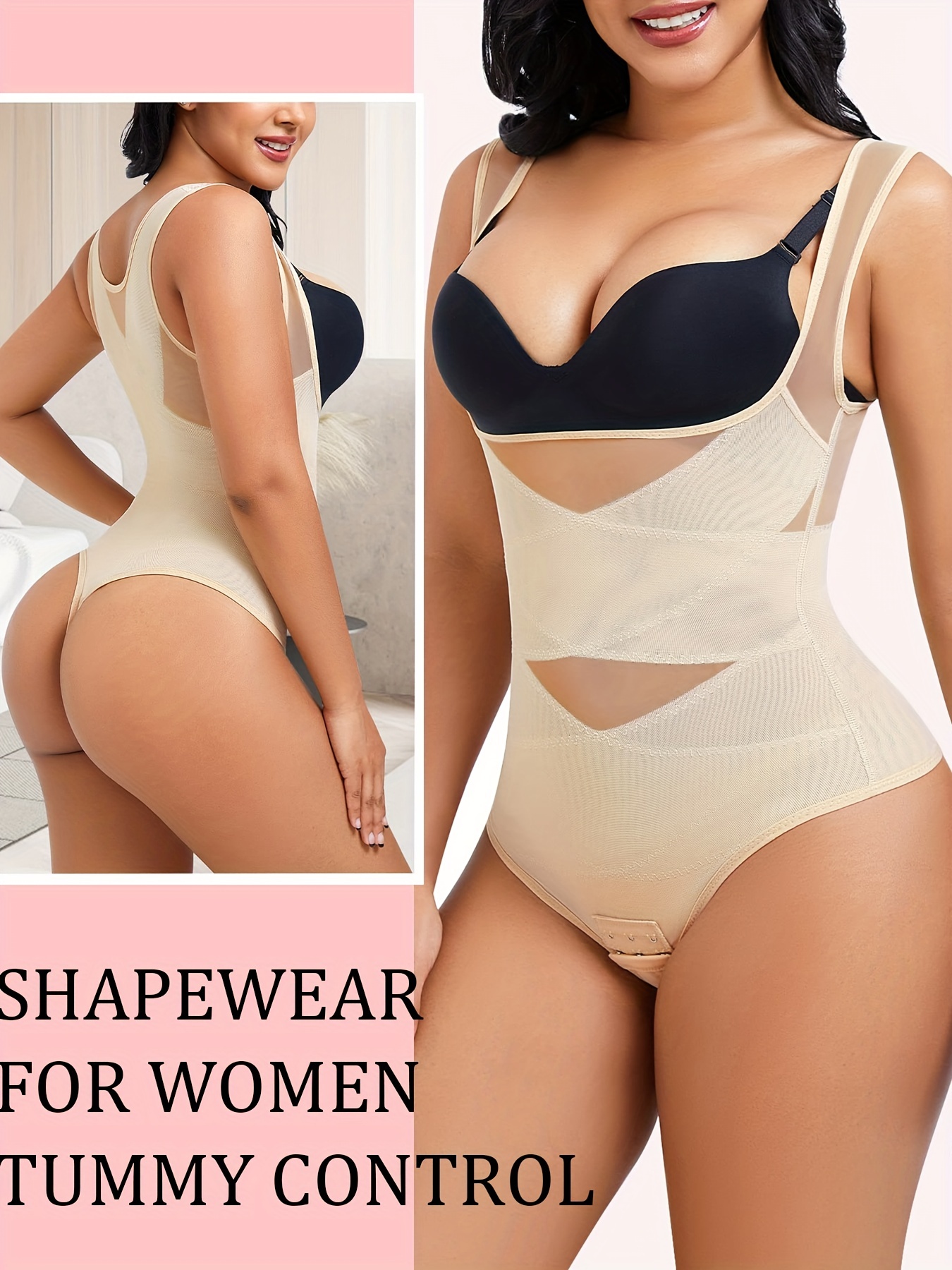 Contrast Mesh Shaping Bodysuit, Slimmer Open Bust Tank Body Shaper, Women's  Underwear & Shapewear