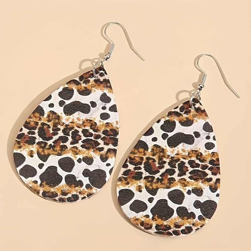 Ethnic Leopard PU Leather Earrings for Men
