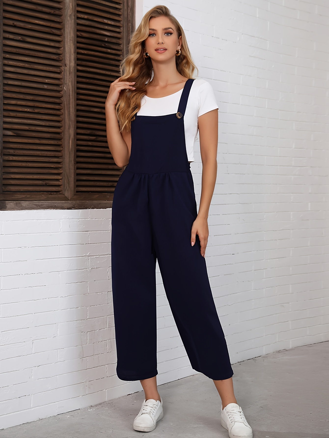 Button Front Wide Leg Jumpsuit, Casual Short Sleeve Jumpsuit For Spring &  Summer, Women's Clothing