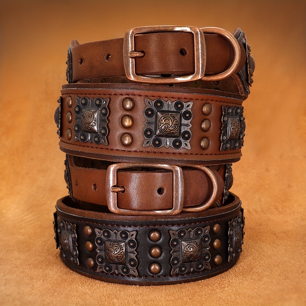 2 Wide Leather Dog Collar Thick Studded Heavy Duty for Large Dogs