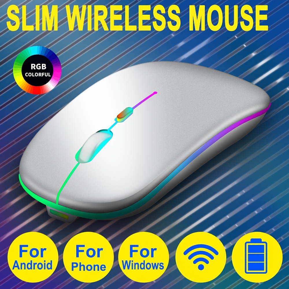 Rato sem fios 2.4G, Mouse Iluminado para Laptop Sem Fio