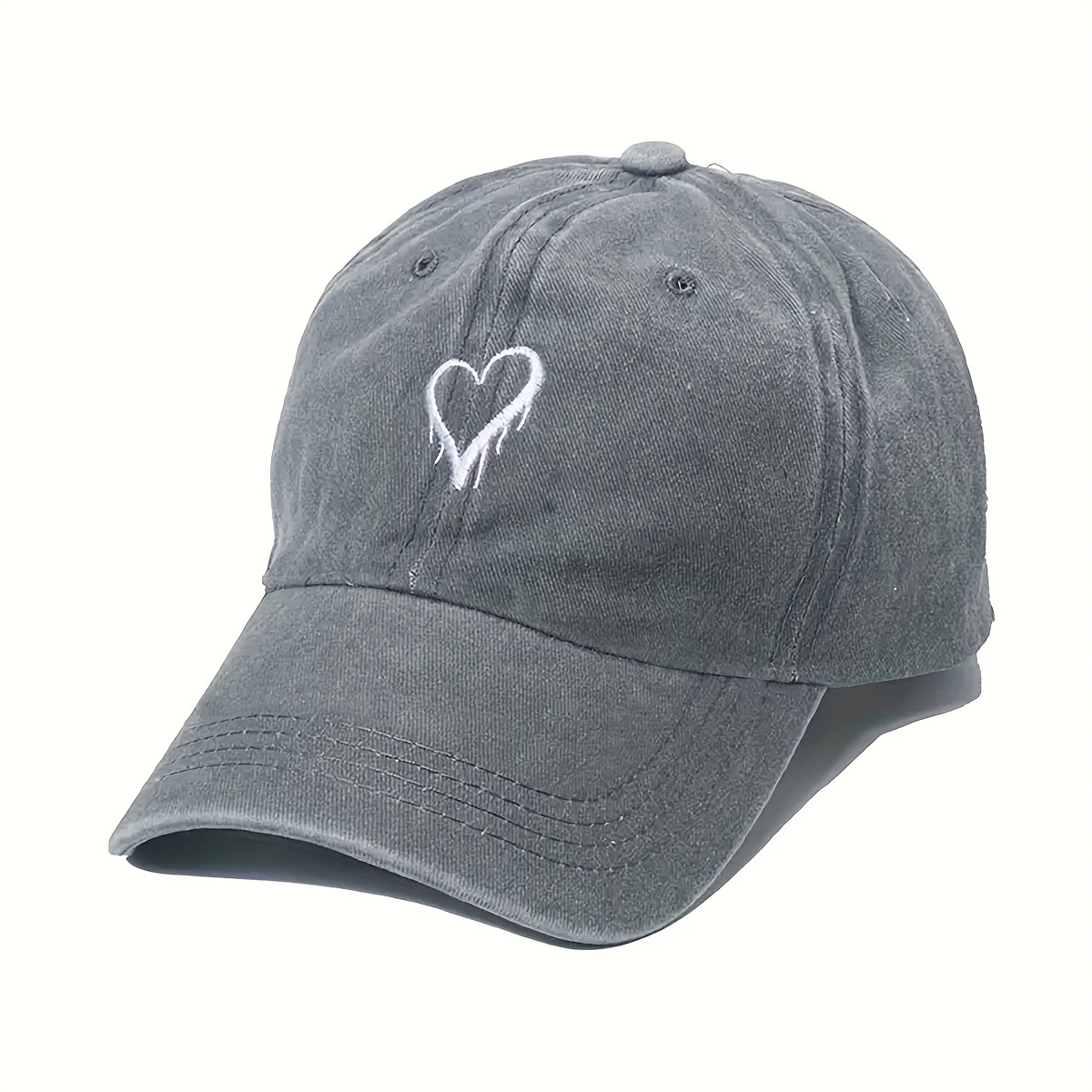 Heart Embroidery Unisex Baseball Solid Color Washed - Temu Canada