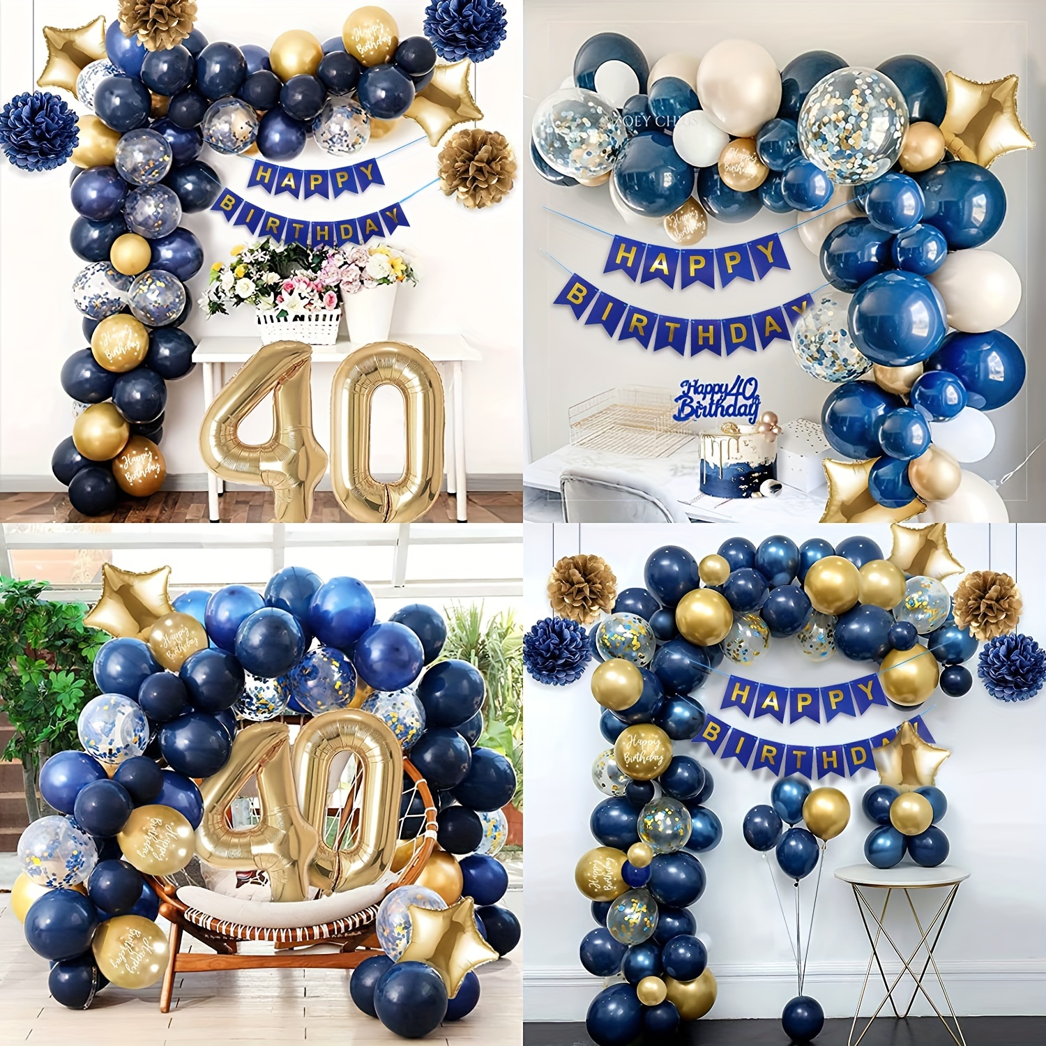  YUNXUAN Decoraciones de cumpleaños de 40 años, decoraciones de cumpleaños  40 para hombres, pancarta de feliz cumpleaños, globo de aluminio azul  número 40 para decoraciones de 40 aniversario, telón de : Todo lo demás